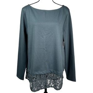 🆕 Ann Taylor Women's Blue Knit Top Long Sleeve Pullover Lace Hem Stretch Tunic